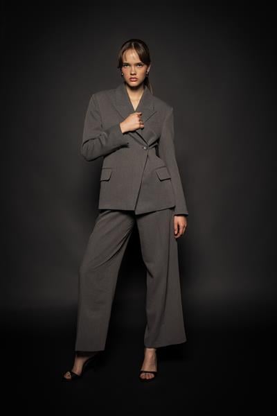 Kadın Antrasit Asimetrik Kruvaze Blazer-Thalure