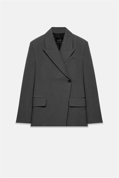 Kadın Antrasit Asimetrik Kruvaze Blazer-Thalure