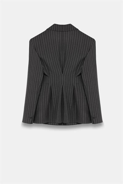 Kadın Antrasit Pens Detaylı Çizgili Blazer-Thalure