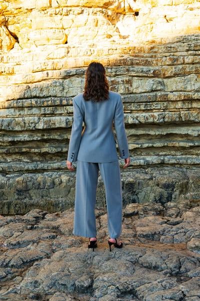 Kadın Gri Asimetrik Kruvaze Blazer-Thalure