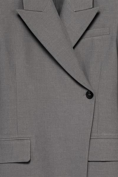 Kadın Gri Asimetrik Kruvaze Blazer-Thalure