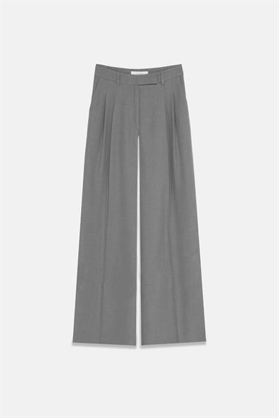 Kadın Gri Çift Pileli Oversize Pantolon-Thalure