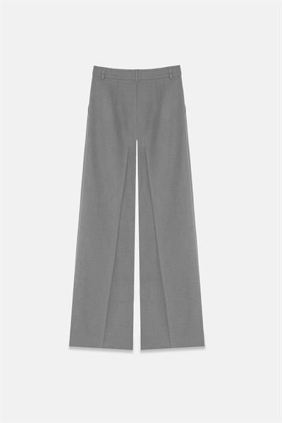 Kadın Gri Çift Pileli Oversize Pantolon-Thalure