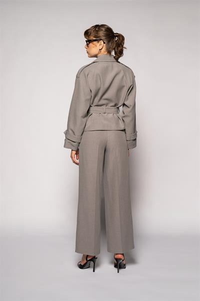 Kadın Gri Çift Pileli Oversize Pantolon-Thalure
