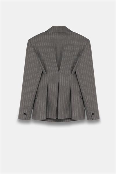 Kadın Gri Pens Detaylı Çizgili Blazer-Thalure