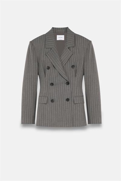Kadın Gri Pens Detaylı Çizgili Blazer-Thalure