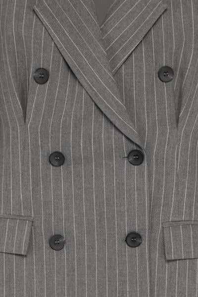 Kadın Gri Pens Detaylı Çizgili Blazer-Thalure