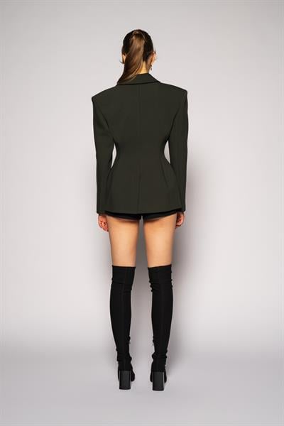 Kadın Koyu Haki Agraflı Bele Oturan Blazer-Thalure