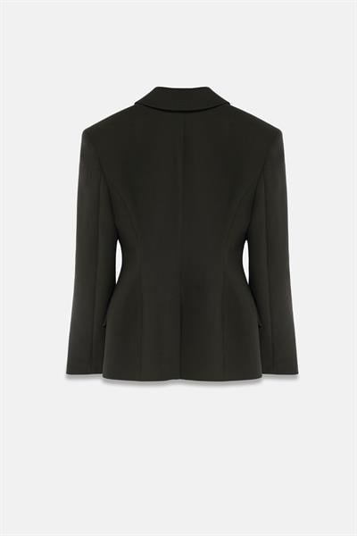 Kadın Koyu Haki Agraflı Bele Oturan Blazer-Thalure