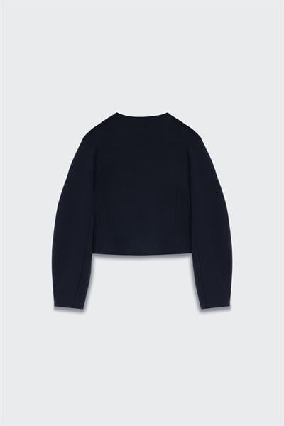 Kadın Lacivert Balon Kol Crop Blazer-Thalure