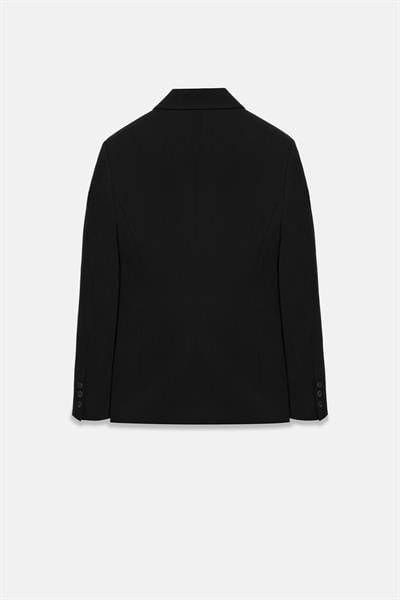 Kadın Siyah Asimetrik Kruvaze Blazer-Thalure