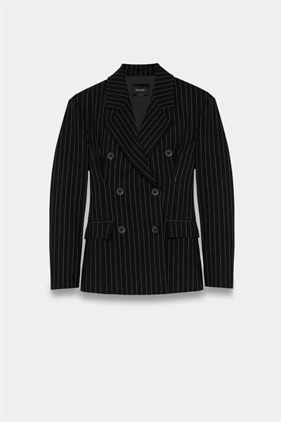 Kadın Siyah Pens Detaylı Çizgili Blazer-Thalure