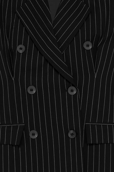 Kadın Siyah Pens Detaylı Çizgili Blazer-Thalure
