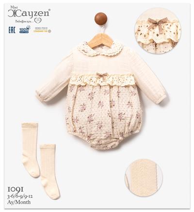 Çiçekli Müslin Mevslimlik Kız Bebek Romper Tulum