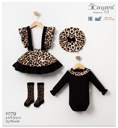 Leopar Desenli Mevsimlik Kız Bebek Dörtlü Takım