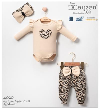 Leopar Desenli Mevsimlik Kız Bebek Üçlü Takım