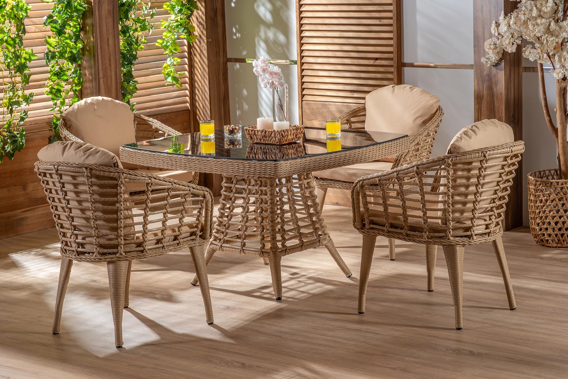 Eyfel Masa Takımı | Rattan Cappuccino | 4 Kişilik | Formood