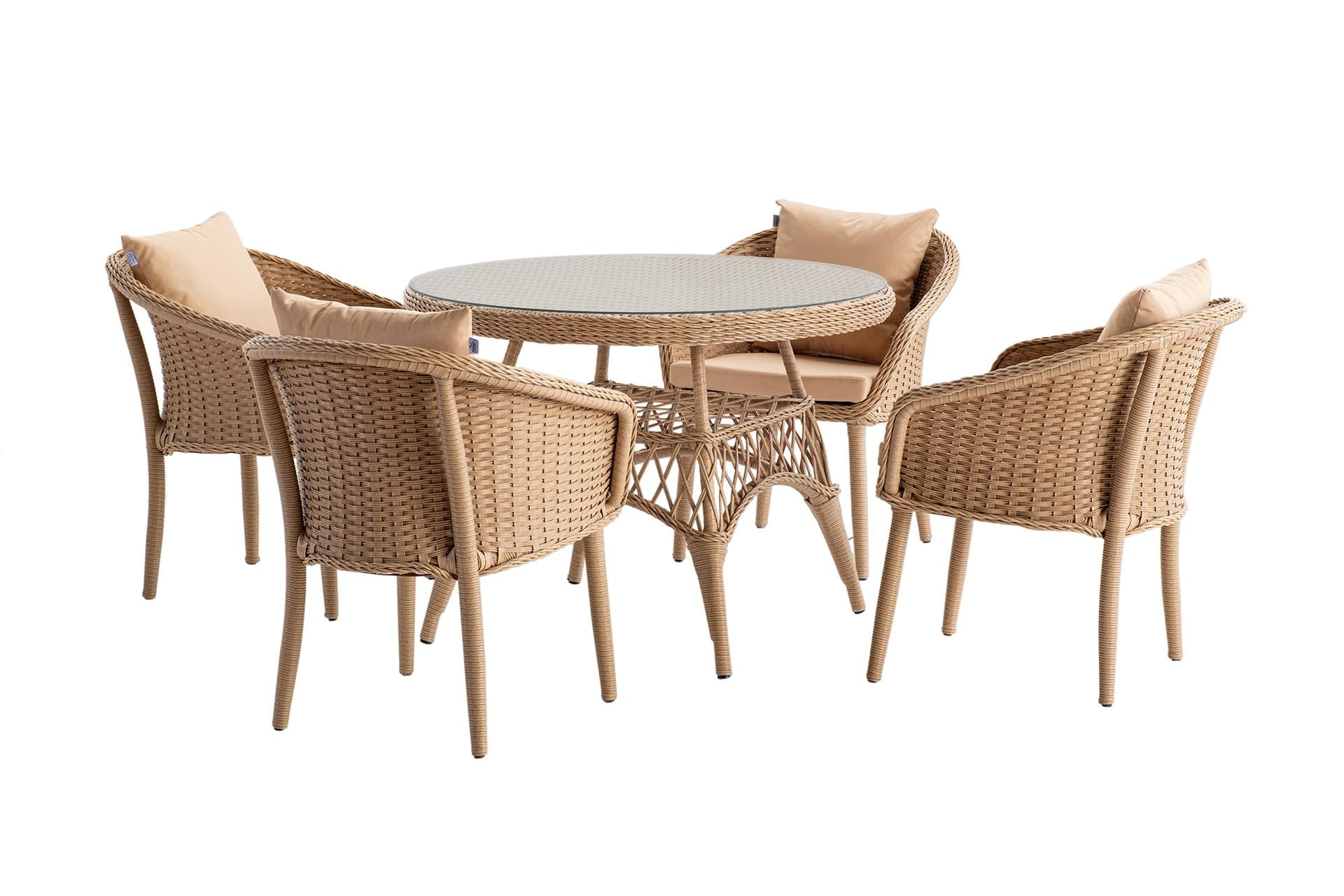 Merlin Masa Takımı | Rattan Cappuccino | 4 Kişilik | Formood