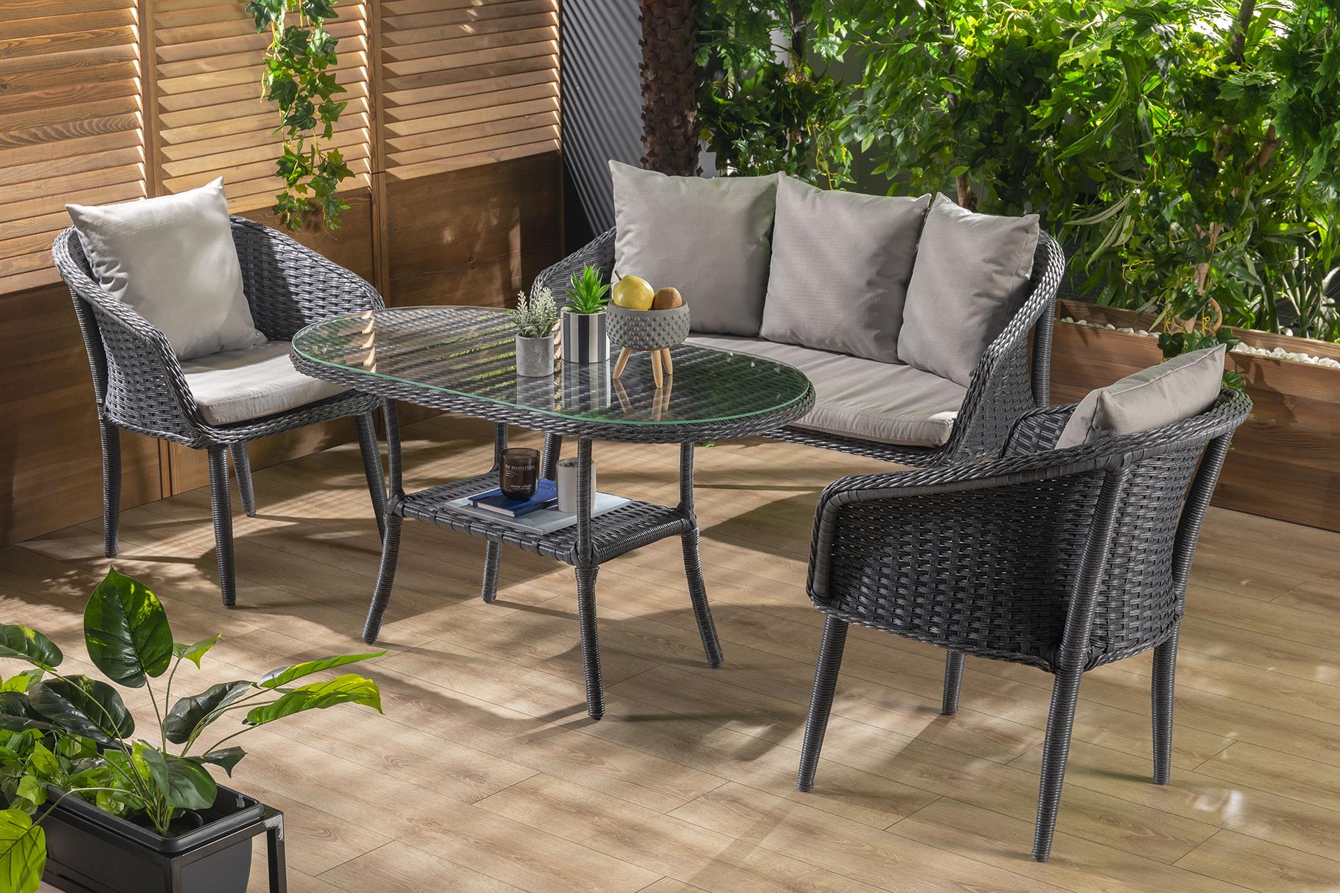 Doky Rattan Bahçe Mobilyası | 2'li Takım | Antrasit| Formood