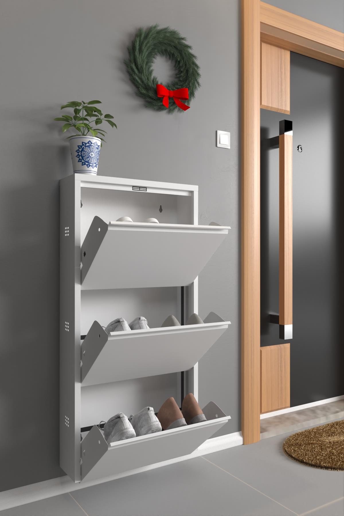 Üçlü Metal Ayakkabılık | Beyaz | Formood