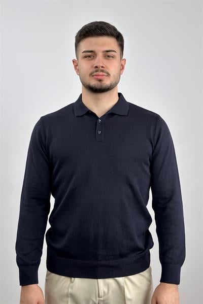 Düğmeli Polo Yaka Triko - Lacivert