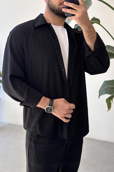 Krep Dökümlü Gömlek - Siyah