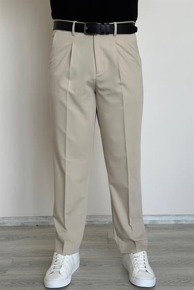 Pile Detaylı Premium Kumaş Pantlon - Bej