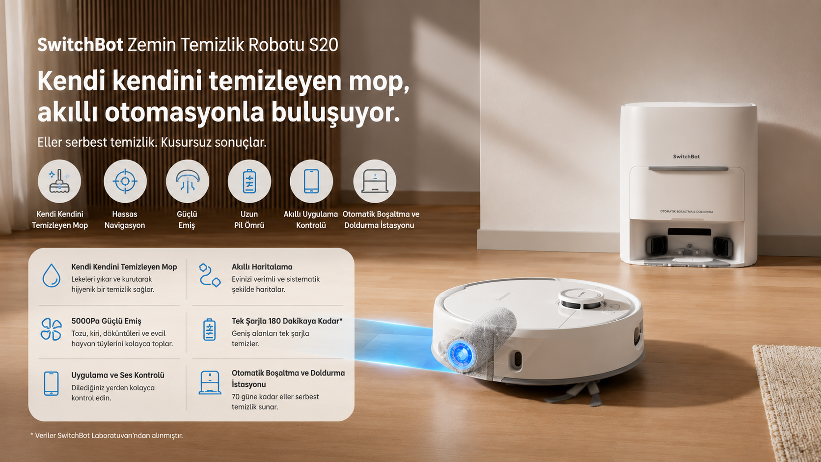 SwitchBot S20 Akıllı Robot Süpürge
