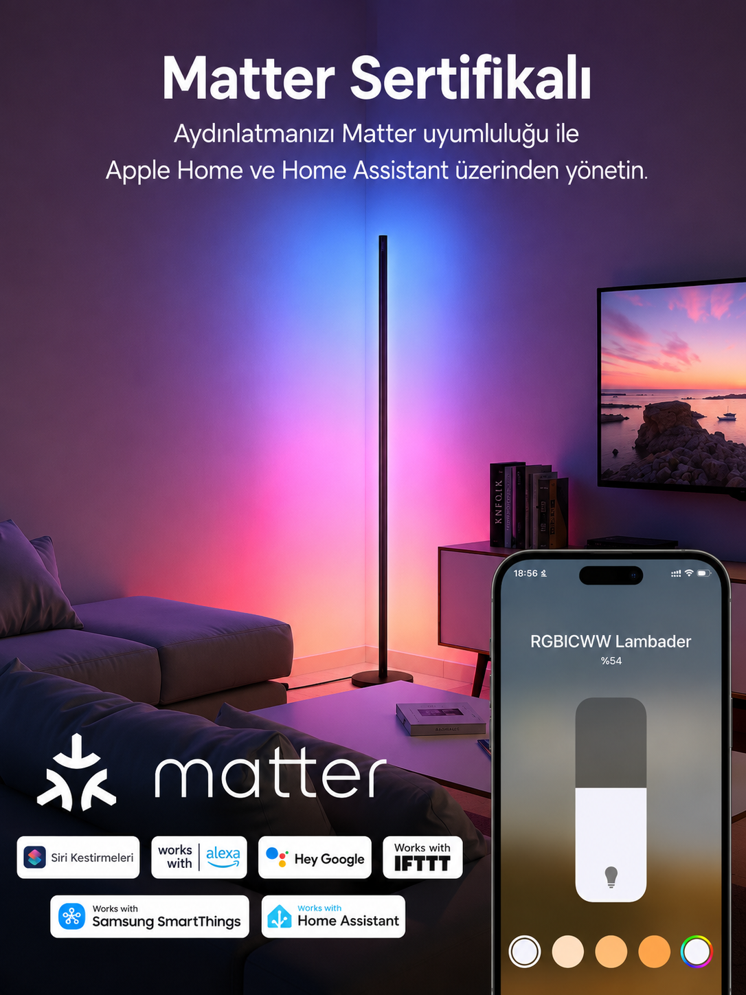 SwitchBot RGBICWW Floor Lamp ince minimal tasarım