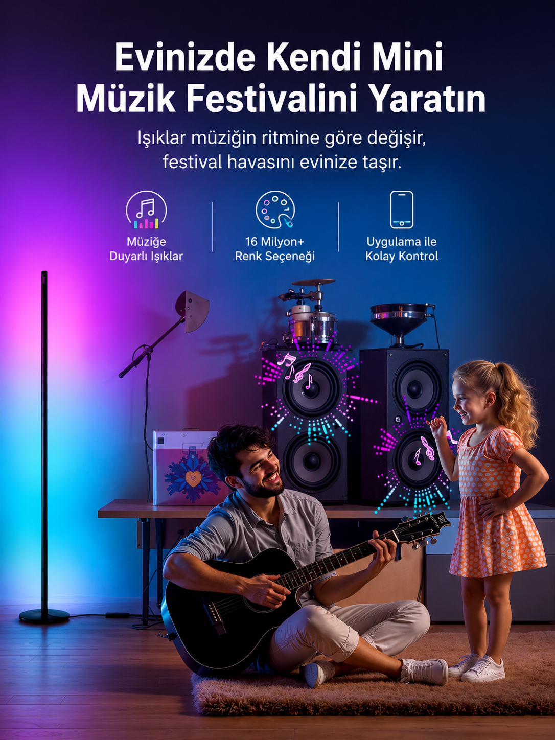 SwitchBot RGBICWW Floor Lamp müzik senkronizasyonu