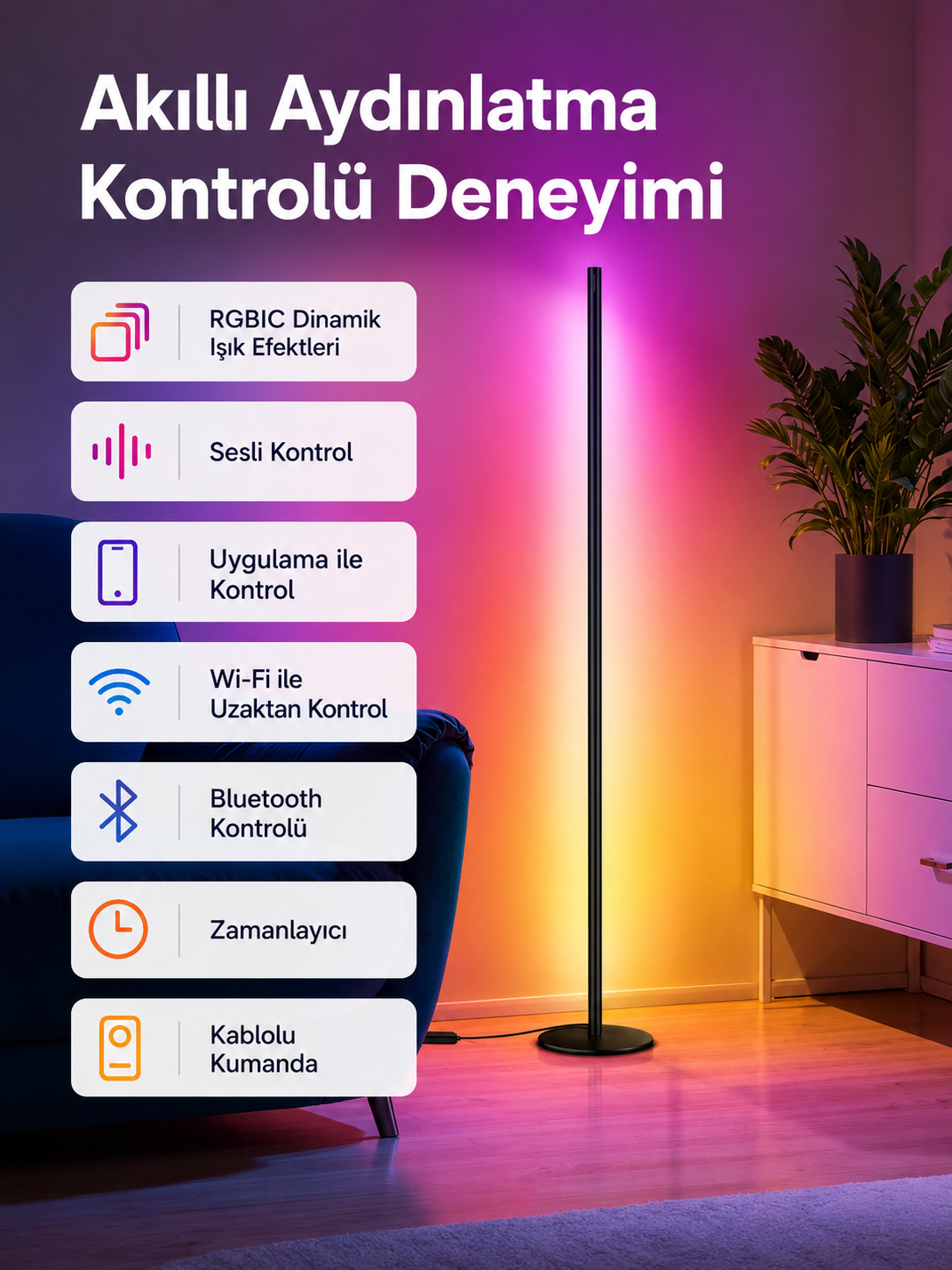 SwitchBot RGBICWW Floor Lamp 16 milyon renk ve dinamik modlar