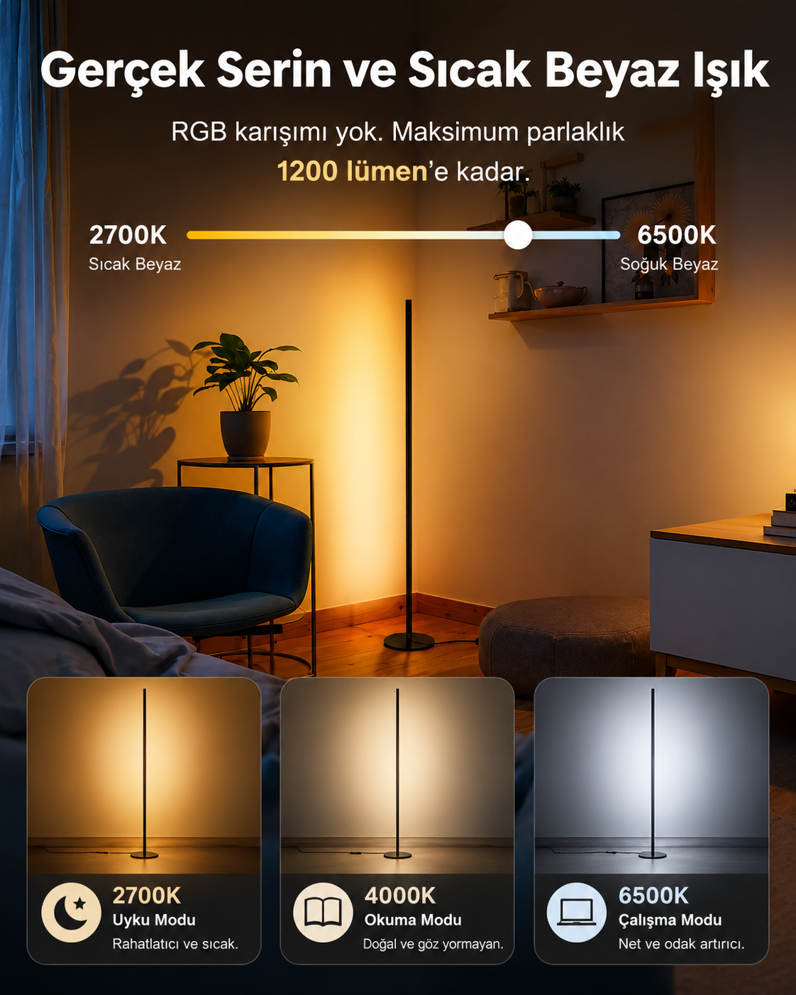 SwitchBot RGBICWW Floor Lamp beyaz ışık ayarı