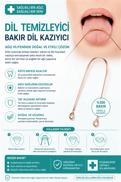 Bakır Dil Temizleme Aparatı – Dil Temizleyici – Ağız Bakım Aparatı – Dil Kazıyıcı – Metal Dil Temizleme Ekipmanı