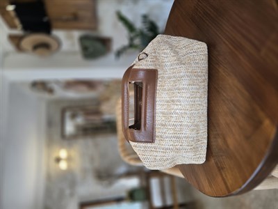 Deri Burslu Hasır Clutch Çanta