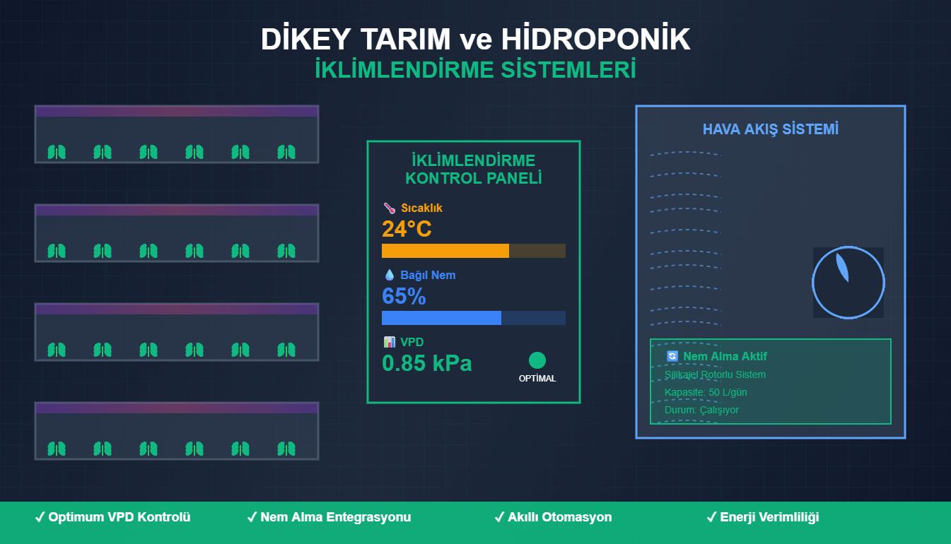 Dikey Tarım ve Hidroponik Sistemlerde İklimlendirme ve Nem Alma Cihazı Entegrasyonu