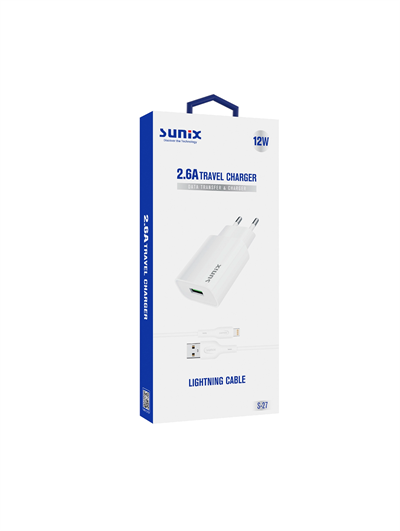 12W 2.6A USB-A Girişli Lingtning(iPhone/iPad) Kablolu Şarj Seti S-27