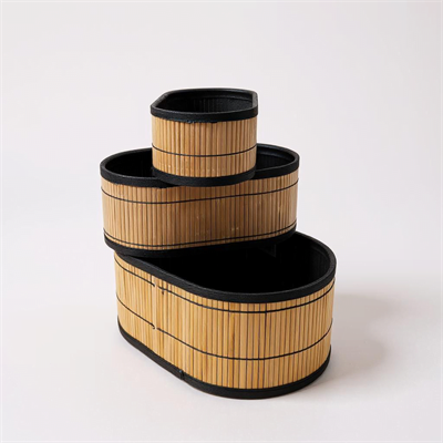 3Lü Bambu Hasır Oval Sepet Seti