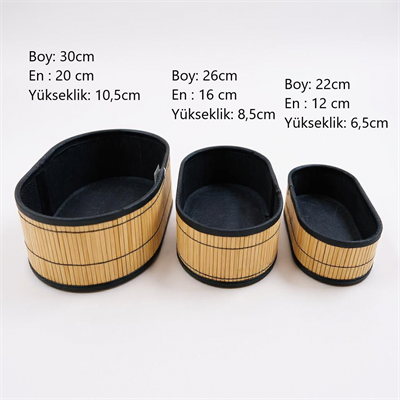 3Lü Bambu Hasır Oval Sepet Seti