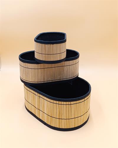 3Lü Bambu Hasır Oval Sepet Seti