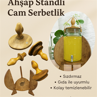 Ahşap Standlı Musluklu Cam Şerbetlik 6 LT 