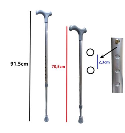 Alüminyum Kademeli Ayarlanabilir Ortopedik Baston - Gümüş (70-92cm)