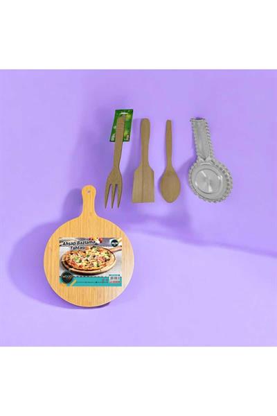 Baran Ahşap Bazlama Tahtası( 28x38 Cm), Ahşap; Spatula, Kaşık,çatal,şeffaf Kaşık Altı
