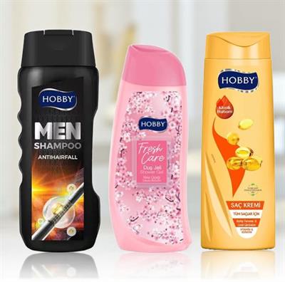 HOBBY 3Lü Set: Men Şampuan Saç Dökülmesine Karşı Etkili Şampuan + Fresh Care Kiraz Çiçeği Duş Jeli +  Klasik Saç Kremi