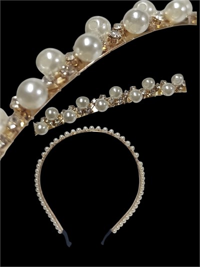 İncili Parlak Taşlı Taç Bandı - Tiara Model