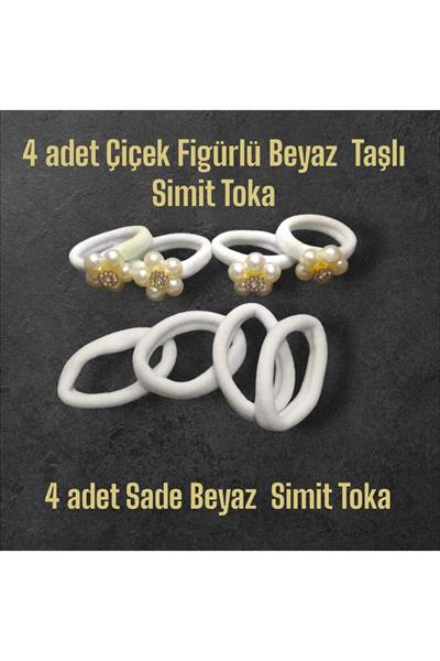 Kız Bebek; Kelebek Beyaz Bandana, Taşlı Beyaz Simit Toka, Mini Beyaz Mandal Toka