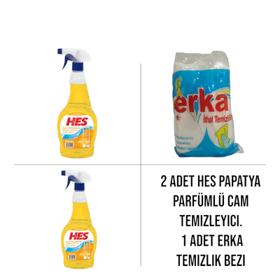Papatya Parfümlü Cam Temizleyici 750ml (2 ADET), Erka Çok Amaçlı Temizlik Bezi (1 ADET)