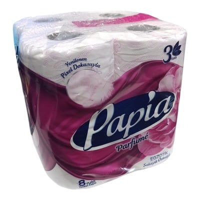 Papia Parfümlü Egzotik Şakayık Özlü 3 Katlı Tuvalet Kağıdı (8 Rulo)