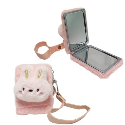 Sevimli Peluş Tavşan Makyaj Aynası - Katlanabilir Cep Aynası Anahtarlıklı