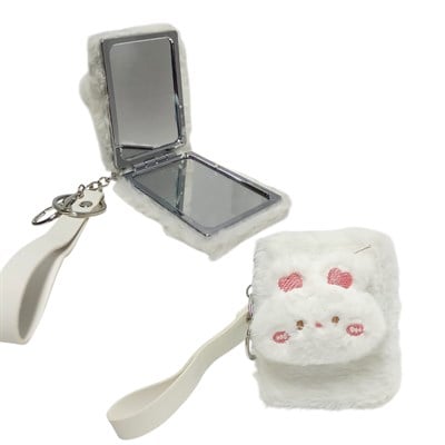 Sevimli Peluş Tavşan Makyaj Aynası - Katlanabilir Cep Aynası Anahtarlıklı
