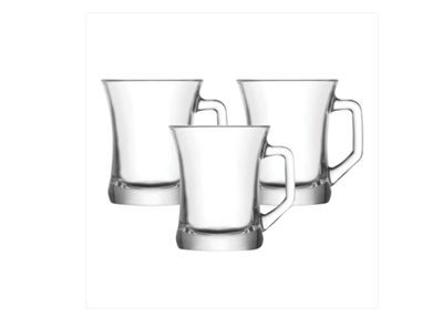 ZEN 3Lü Kulplu Cam Meşrubat Bardağı - Çay Bardağı 225cc